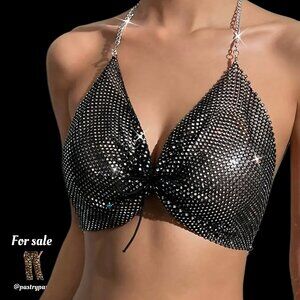 Rhinestone Chainmail Halter Bra Top – Silver, Backless Festival/Beach NWT
